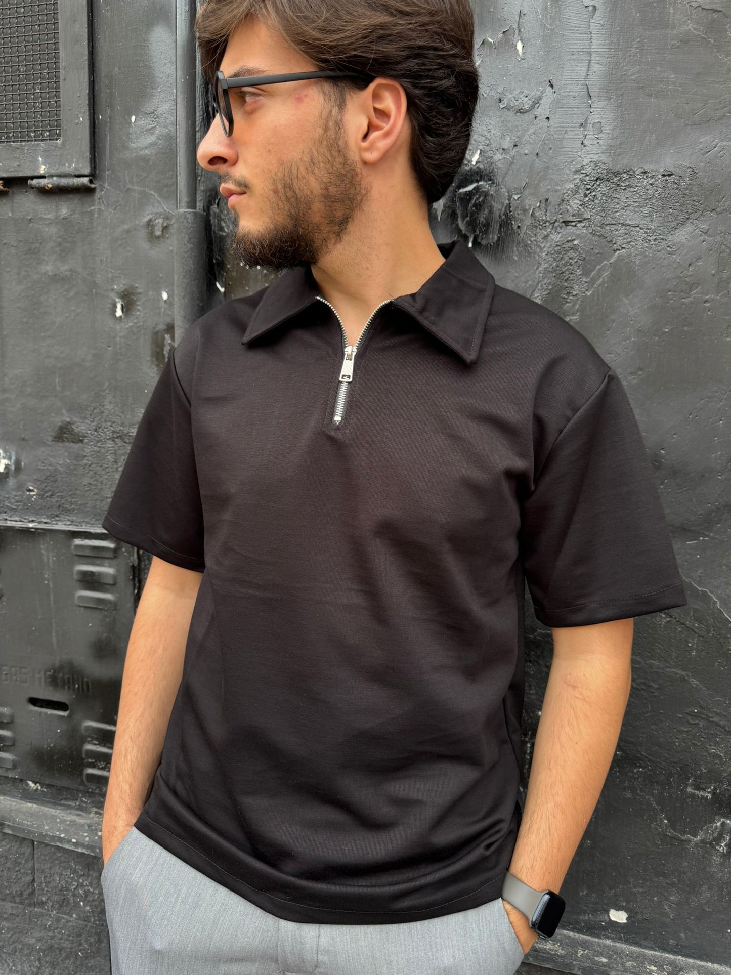 Polo con zip nero