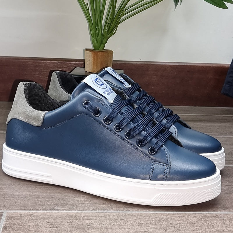 SIERRA-SNEAKERS PELLE VITELLO BLU RIPORTO CAM.GRIGIO