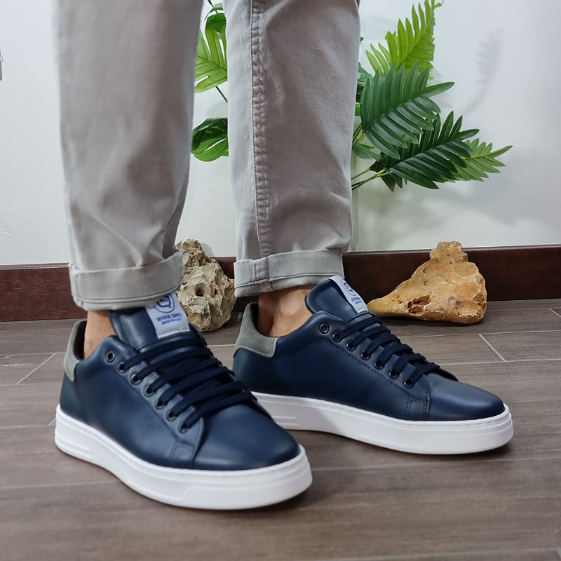 SIERRA-SNEAKERS PELLE VITELLO BLU RIPORTO CAM.GRIGIO