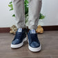 SIERRA-SNEAKERS PELLE VITELLO BLU RIPORTO CAM.GRIGIO