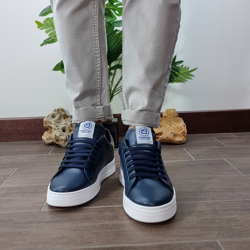 SIERRA-SNEAKERS PELLE VITELLO BLU RIPORTO CAM.GRIGIO