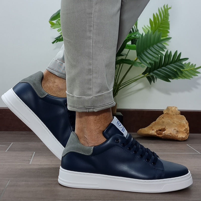 SIERRA-SNEAKERS PELLE VITELLO BLU RIPORTO CAM.GRIGIO