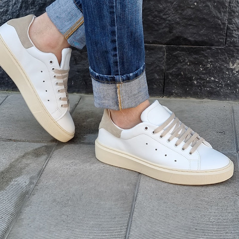sneakers -q9-brend in pelle bianco fortino color taupe