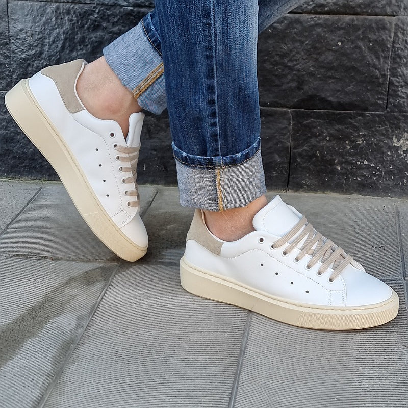 sneakers -q9-brend in pelle bianco fortino color taupe