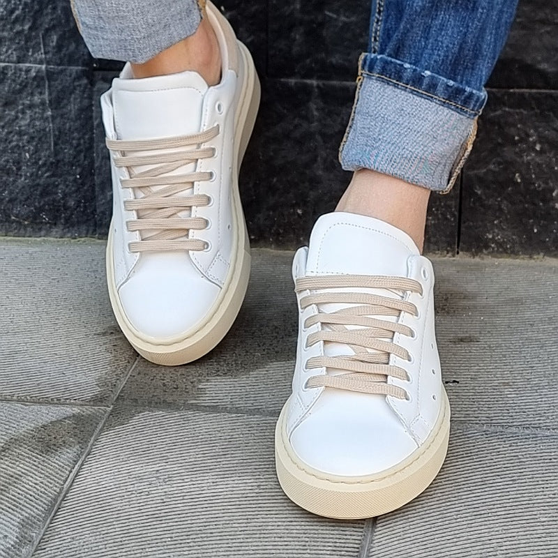 sneakers -q9-brend in pelle bianco fortino color taupe