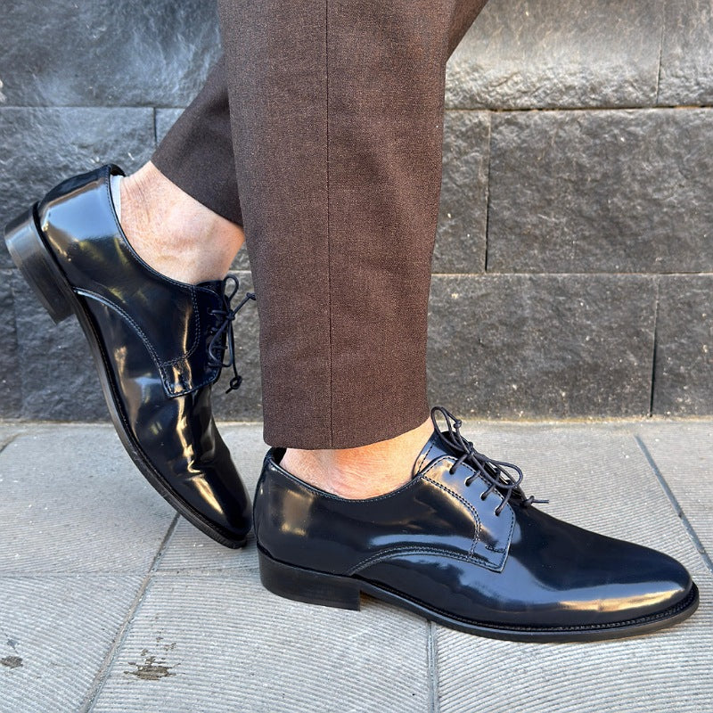 derby in pelle abrasivato blu scuro