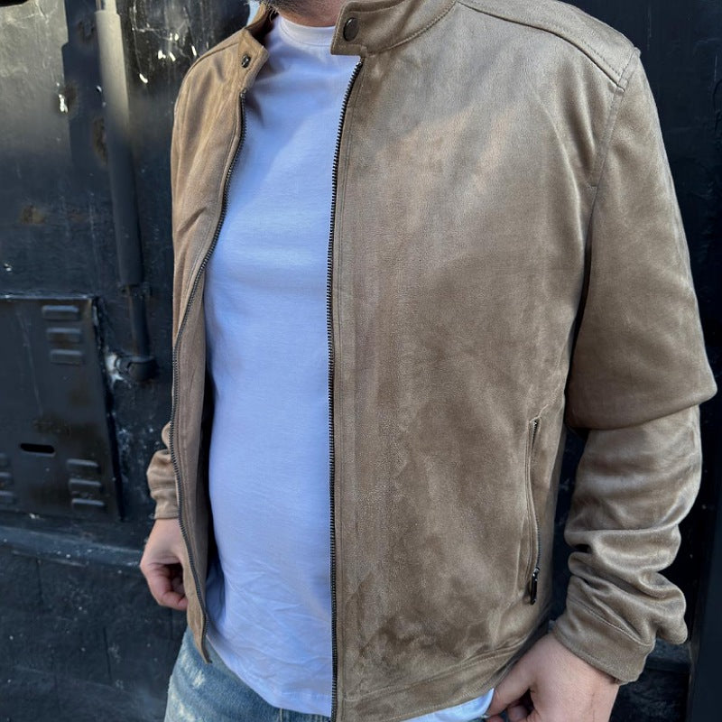 giacca in camoscio beige