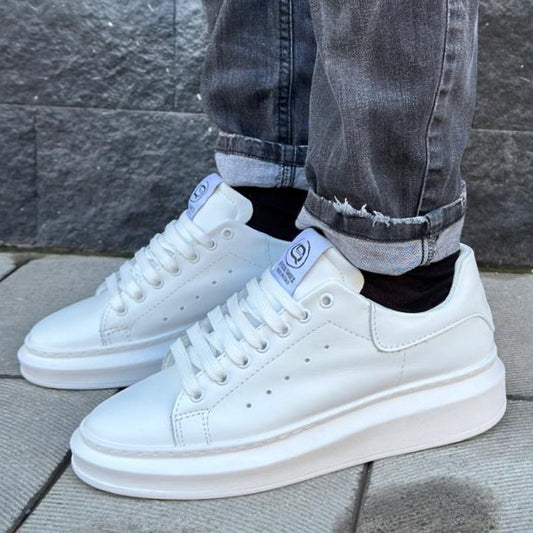 Sneakers -q9- brand in pelle vitello bianco