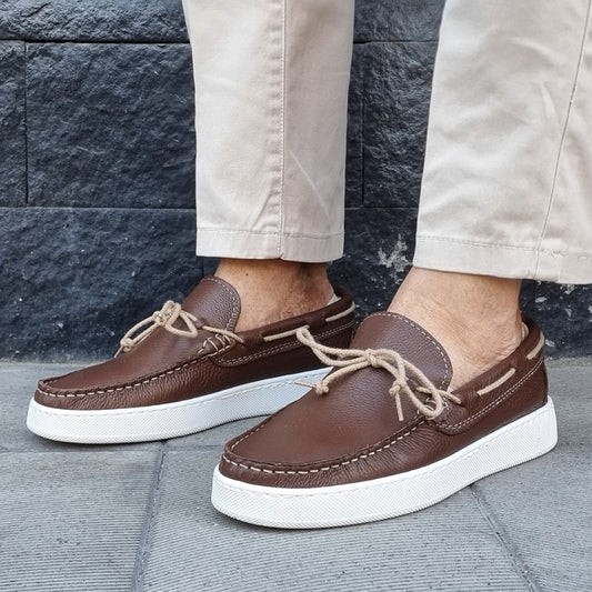 Mocassini capri pelle marro'