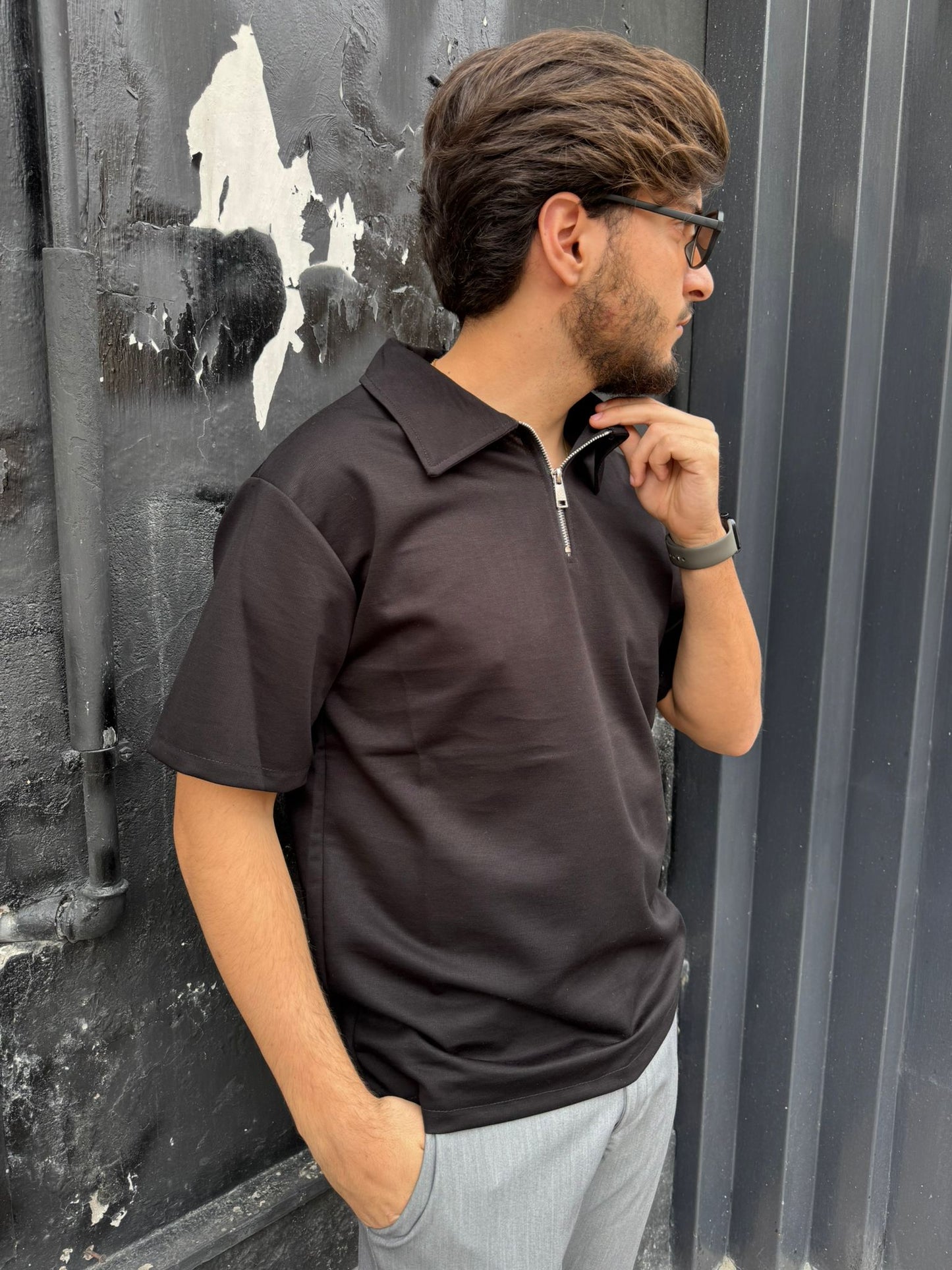 Polo con zip nero